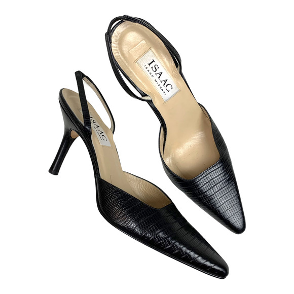 Isaac Mizrahi Black Leather Alligator Sling Backs